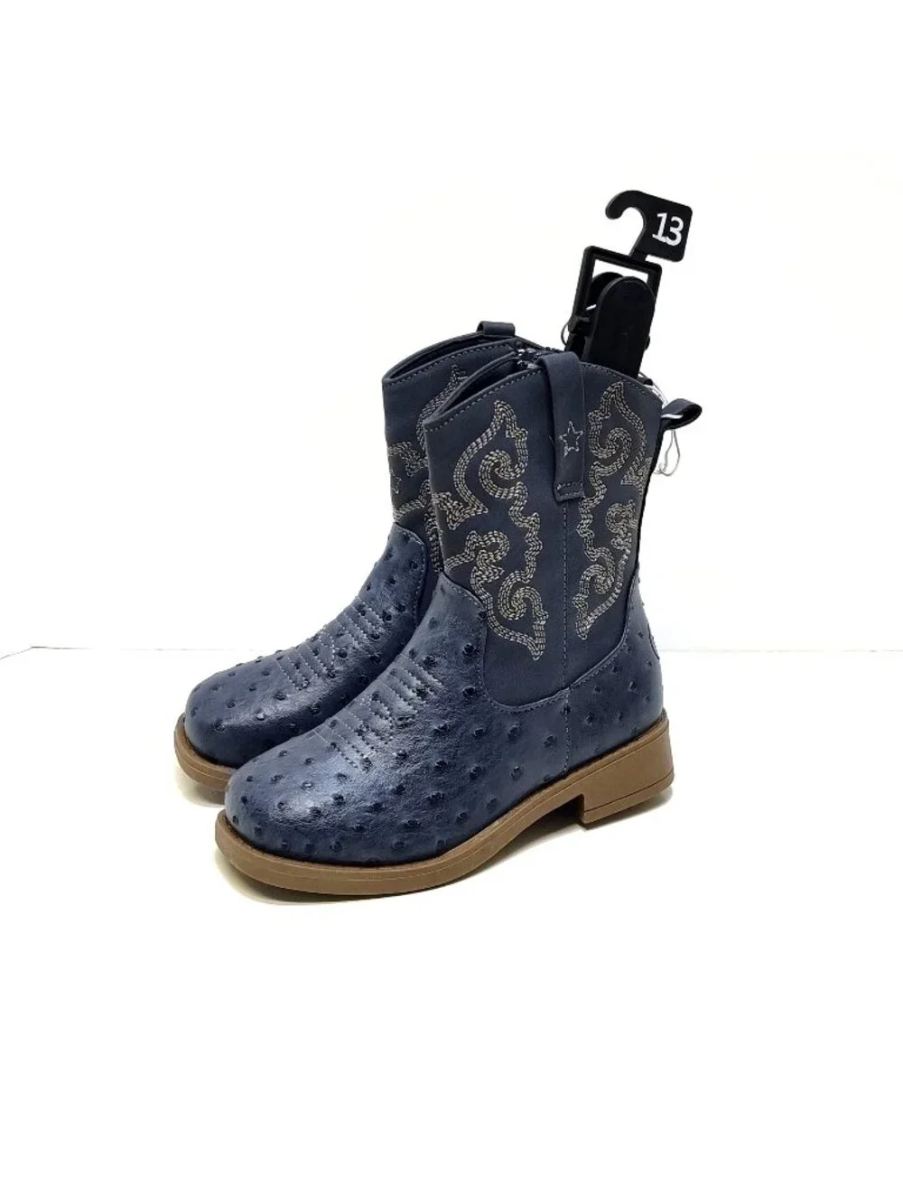 Pawz CB Childrens Western Boots Embroidered Design Ostrich Texture Boys 13 NWT
